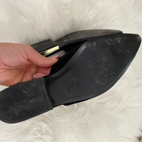 CHANEL Gold Heel — CC Logo Black Suede Mules - Picture 6 of 11